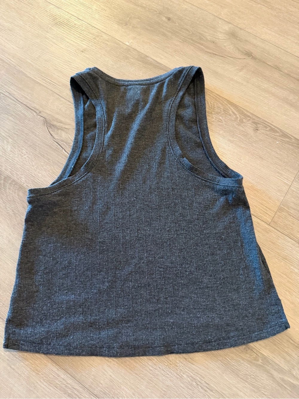 Modern High-Neck Ribbed Racerback Tank Top - Dark Grey, Size Small - Picture 3 of 3